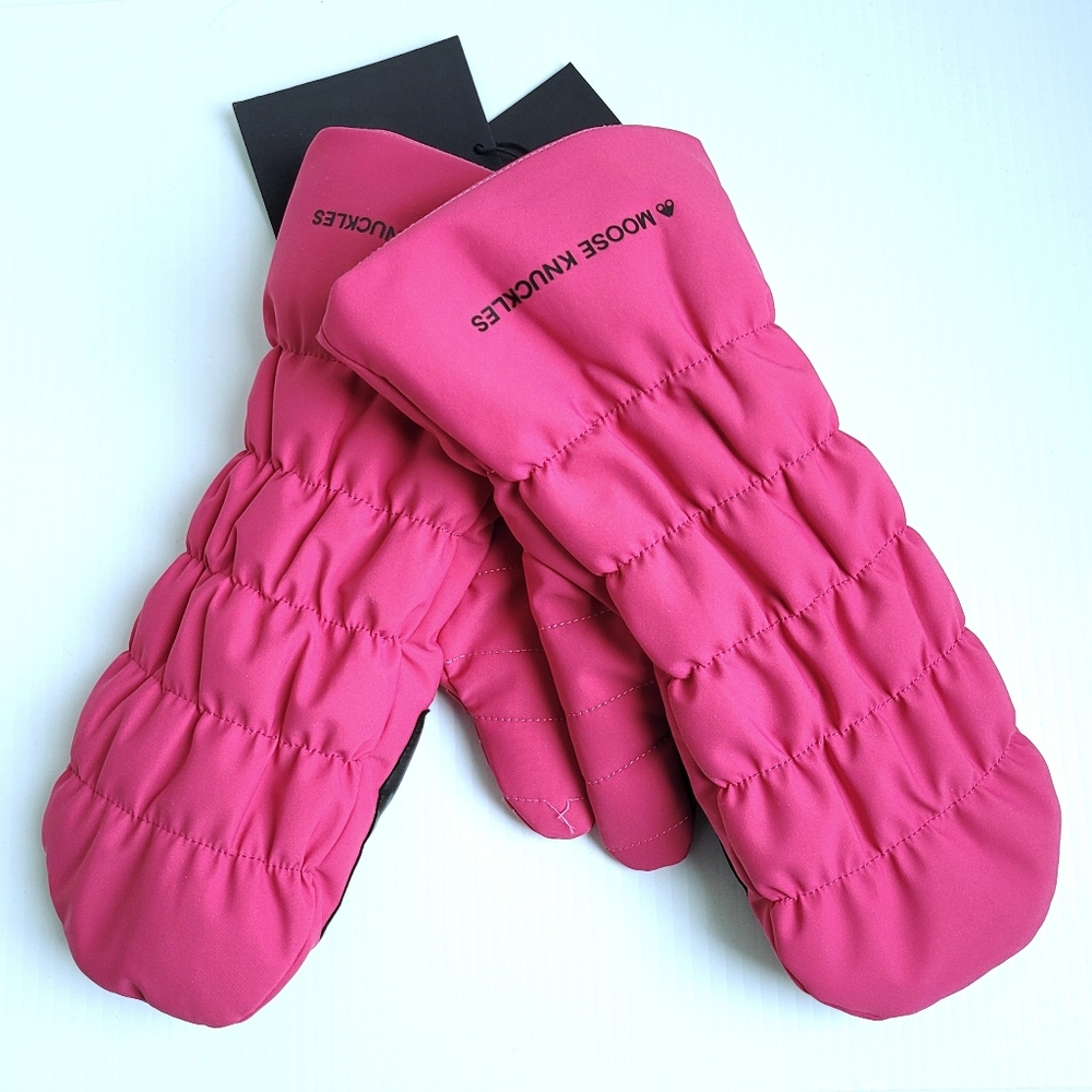 NWT Moose Knuckles Sidney Mittens Hot Pink Lamb Leather
